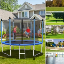 Ø 244 cm Trampolin Outdoor-Trampolin für Kinder & Erwachsene Schwarz + Blau