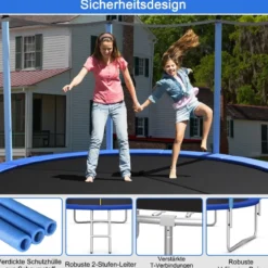 Ø 244 cm Trampolin Outdoor-Trampolin für Kinder & Erwachsene Schwarz + Blau