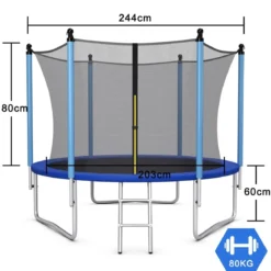 Ø 244 cm Trampolin Outdoor-Trampolin für Kinder & Erwachsene Schwarz + Blau