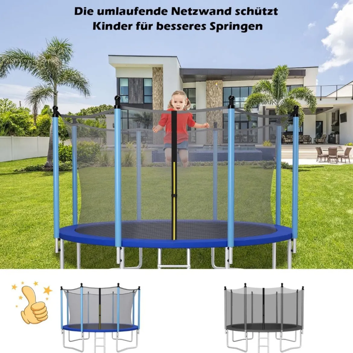 Ø427 cm Trampolin Sicherheitsnetz für Gartentrampoline Ersatznetz innenliegend Schwarz