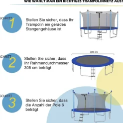 Ø305 cm Trampolin Sicherheitsnetz innenliegend für Gartentrampoline Schwarz