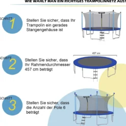Ø457cm Trampolin Sicherheitsnetz für Gartentrampoline Ersatznetz innenliegend mit Reißverschluss und Schnallen