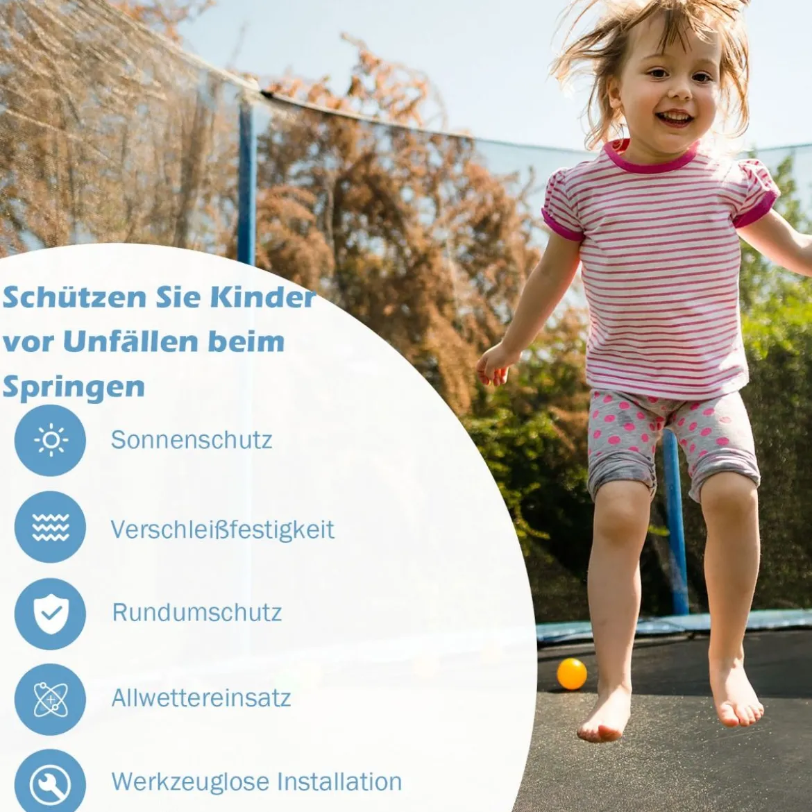 Ø457cm Trampolin Sicherheitsnetz für Gartentrampoline Ersatznetz innenliegend mit Reißverschluss und Schnallen