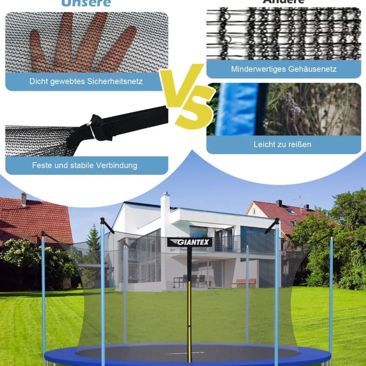 Ø457cm Trampolin Sicherheitsnetz für Gartentrampoline Ersatznetz innenliegend mit Reißverschluss und Schnallen