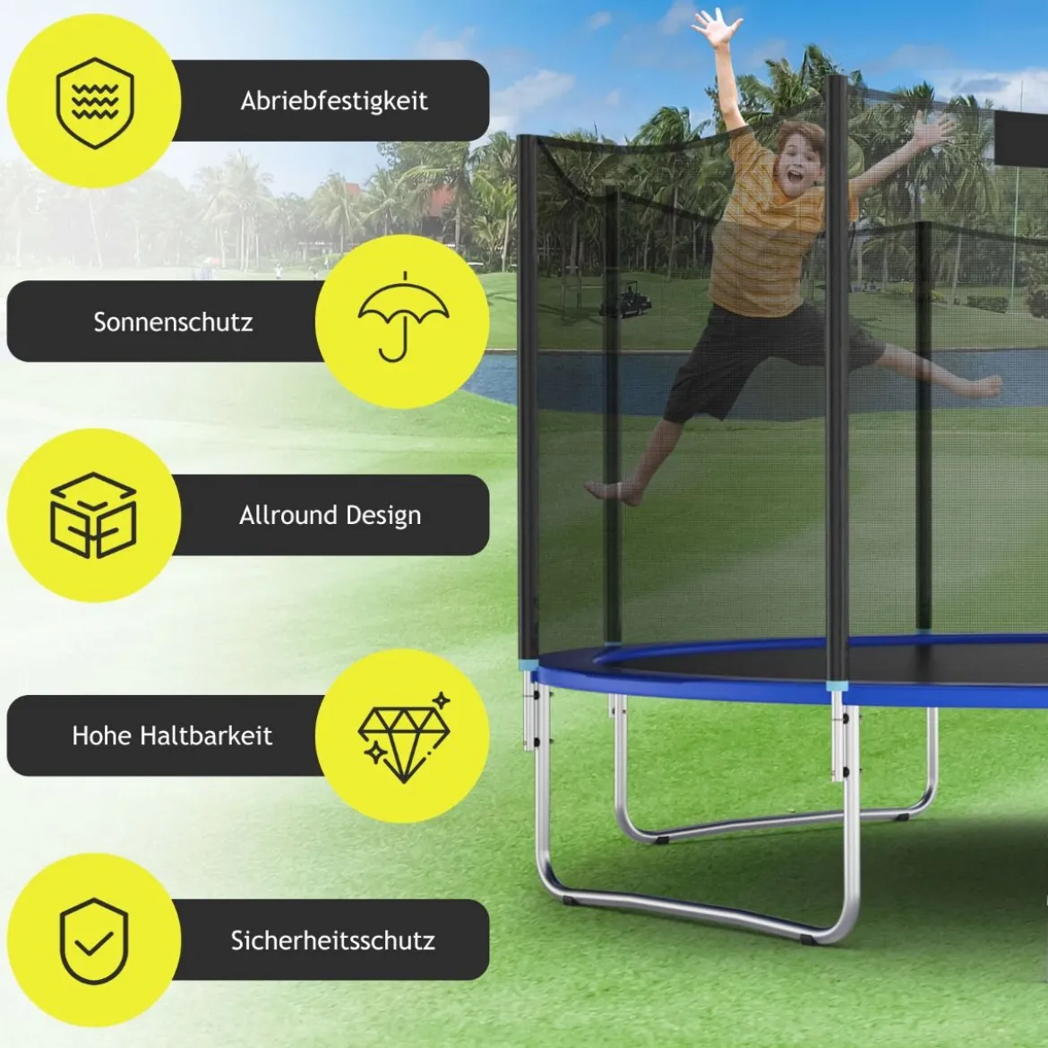 Ø 244 cm Trampolin Sicherheitsnetz für Gartentrampoline Ersatznetz Außenliegend mit Reißverschluss