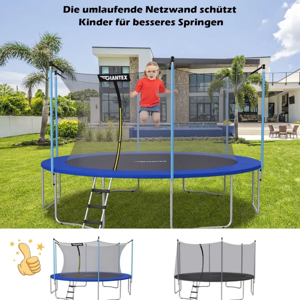 Ø 487cm Trampolin Sicherheitsnetz für Gartentrampoline Ersatznetz Innenliegend