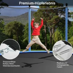 Ø 366 cm Trampolin Trampolin Outdoor Gartentrampolin mit Leiter Schwarz + Blau