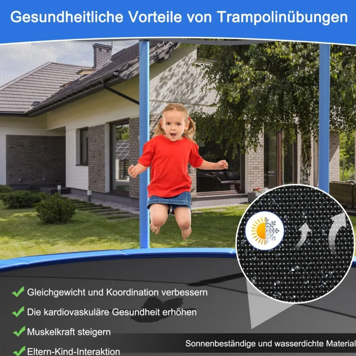 Ø 366 cm Trampolin Trampolin Outdoor Gartentrampolin mit Leiter Schwarz + Blau