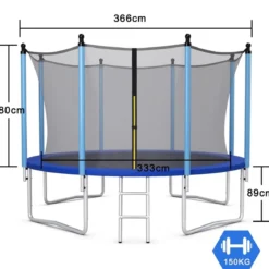 Ø 366 cm Trampolin Trampolin Outdoor Gartentrampolin mit Leiter Schwarz + Blau