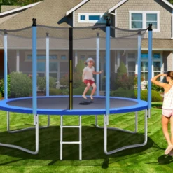 Ø 366 cm Trampolin Trampolin Outdoor Gartentrampolin mit Leiter Schwarz + Blau