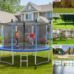 Ø 366 cm Trampolin Trampolin Outdoor Gartentrampolin mit Leiter Schwarz + Blau