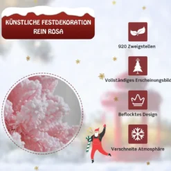 180 cm Verschneiter Künstlicher Weihnachtsbaum mit 920 Zweigen und Metallständer Rosa