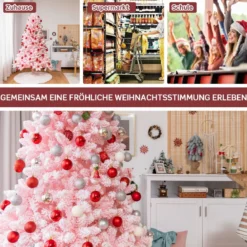 180 cm Verschneiter Künstlicher Weihnachtsbaum mit 920 Zweigen und Metallständer Rosa