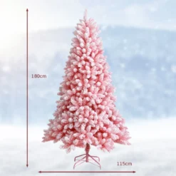 180 cm Verschneiter Künstlicher Weihnachtsbaum mit 920 Zweigen und Metallständer Rosa