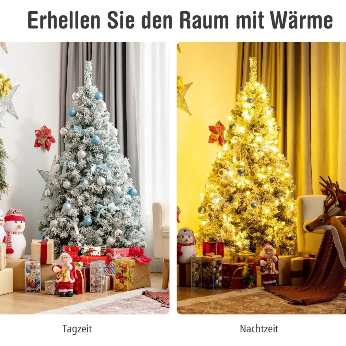 150 cm verschneiter & künstlicher Weihnachtsbaum mit LED-Lichter Tannenbaum Grün + Weiß