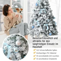 150 cm verschneiter & künstlicher Weihnachtsbaum mit LED-Lichter Tannenbaum Grün + Weiß