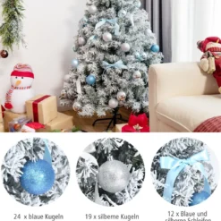 150 cm verschneiter & künstlicher Weihnachtsbaum mit LED-Lichter Tannenbaum Grün + Weiß