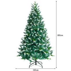 180 cm verschneiter künstlicher Weihnachtsbaum mit Schnee mit Metallständer Kunstbaum Grün + Weiß