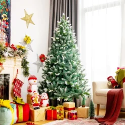 180 cm verschneiter künstlicher Weihnachtsbaum mit Schnee mit Metallständer Kunstbaum Grün + Weiß