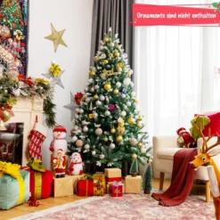 180 cm verschneiter künstlicher Weihnachtsbaum mit Schnee mit Metallständer Kunstbaum Grün + Weiß