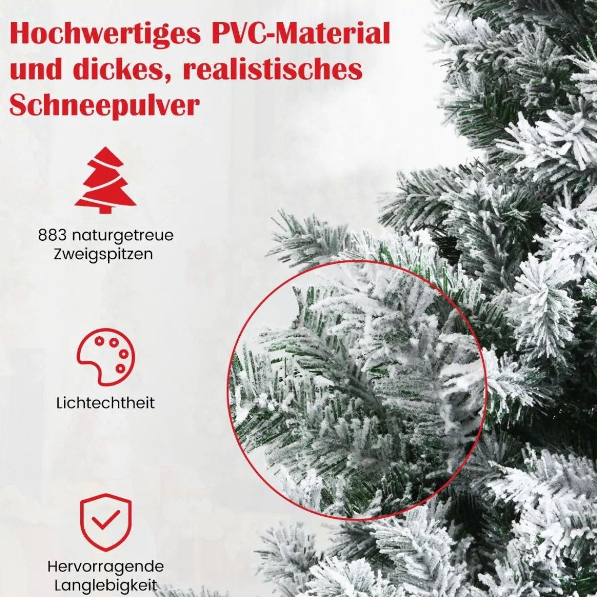 180 cm Verschneiter Weihnachtsbaum Künstlicher Kunstbaum mit Schneefall