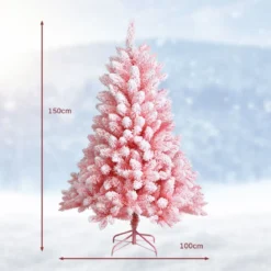 150 cm Verschneiter Weihnachtsbaum Klappbarer Künstlicher Weihnachtsbaum für Zuhause Rosa