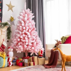150 cm Verschneiter Weihnachtsbaum Klappbarer Künstlicher Weihnachtsbaum für Zuhause Rosa