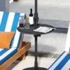 Ø50cm verstellbarer Schirmtisch runde Tischplatte mit 38mm Schirmloch & Holzmaserung Schwarz