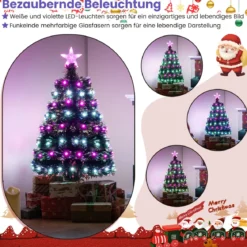 93 cm Vorbeleuchteter künstlicher Weihnachtsbaum Weihnachtsbaum mit mehrfarbigen Glasfasern 96 lila & weißen LEDs Grün