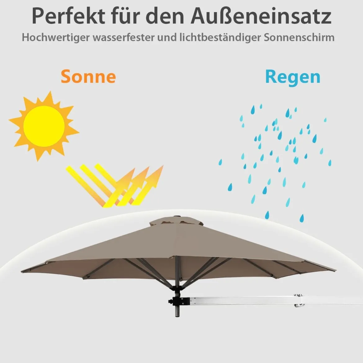 247 cm Wandschirm Terrassenschirm mit verstellbarem Mast Sonnenschirm mit Windventil Braun