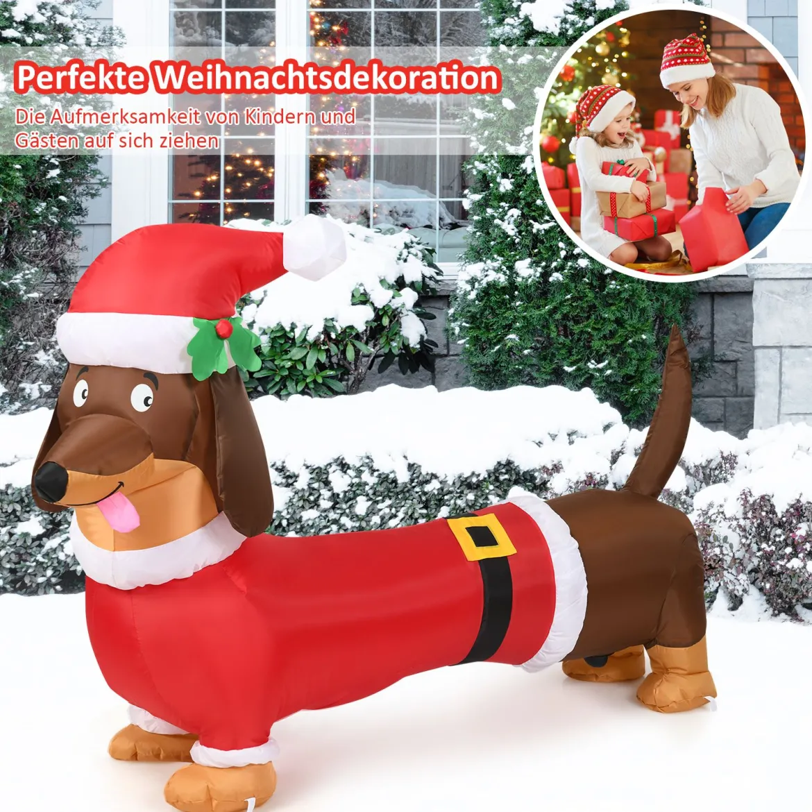 160 cm Weihnachts-aufblasbarer Hund selbstaufblasender Weihnachts-Hund mit integrierten Leuchtmitteln Polyestergewebe