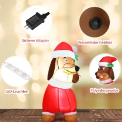 160 cm Weihnachts-aufblasbarer Hund selbstaufblasender Weihnachts-Hund mit integrierten Leuchtmitteln Polyestergewebe