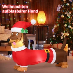 160 cm Weihnachts-aufblasbarer Hund selbstaufblasender Weihnachts-Hund mit integrierten Leuchtmitteln Polyestergewebe