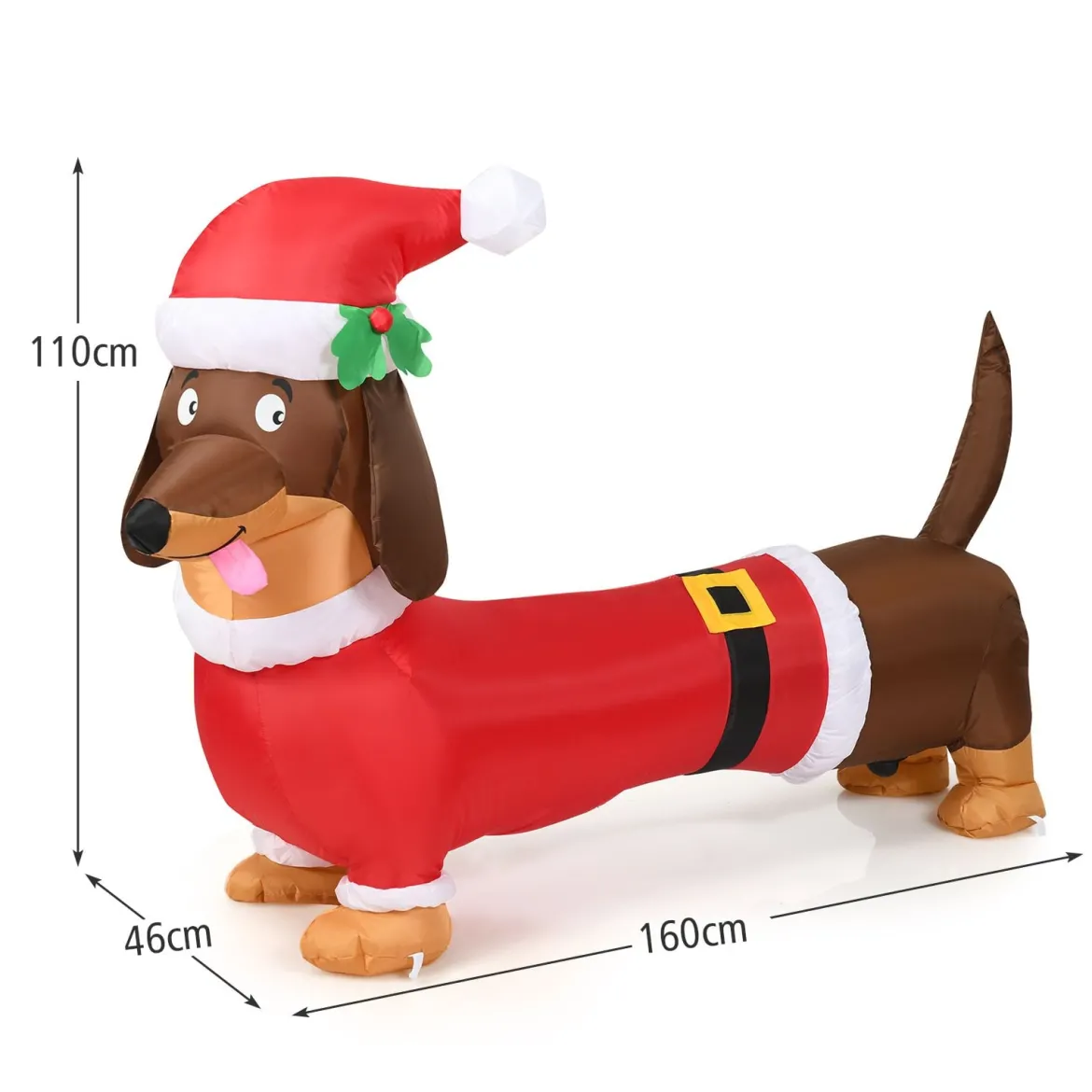 160 cm Weihnachts-aufblasbarer Hund selbstaufblasender Weihnachts-Hund mit integrierten Leuchtmitteln Polyestergewebe