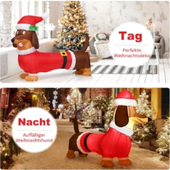 160 cm Weihnachts-aufblasbarer Hund selbstaufblasender Weihnachts-Hund mit integrierten Leuchtmitteln Polyestergewebe