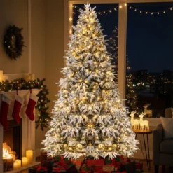 270 cm Weihnachtsbaum künstlich mit Beleuchtung und Schnee dichter LED Tannenbaum Christbaum