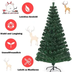 150 cm Weihnachtsbaum mit Hochwertige PVC Nadeln Beleuchteter Baum mit 8 Blink-Modi Grün