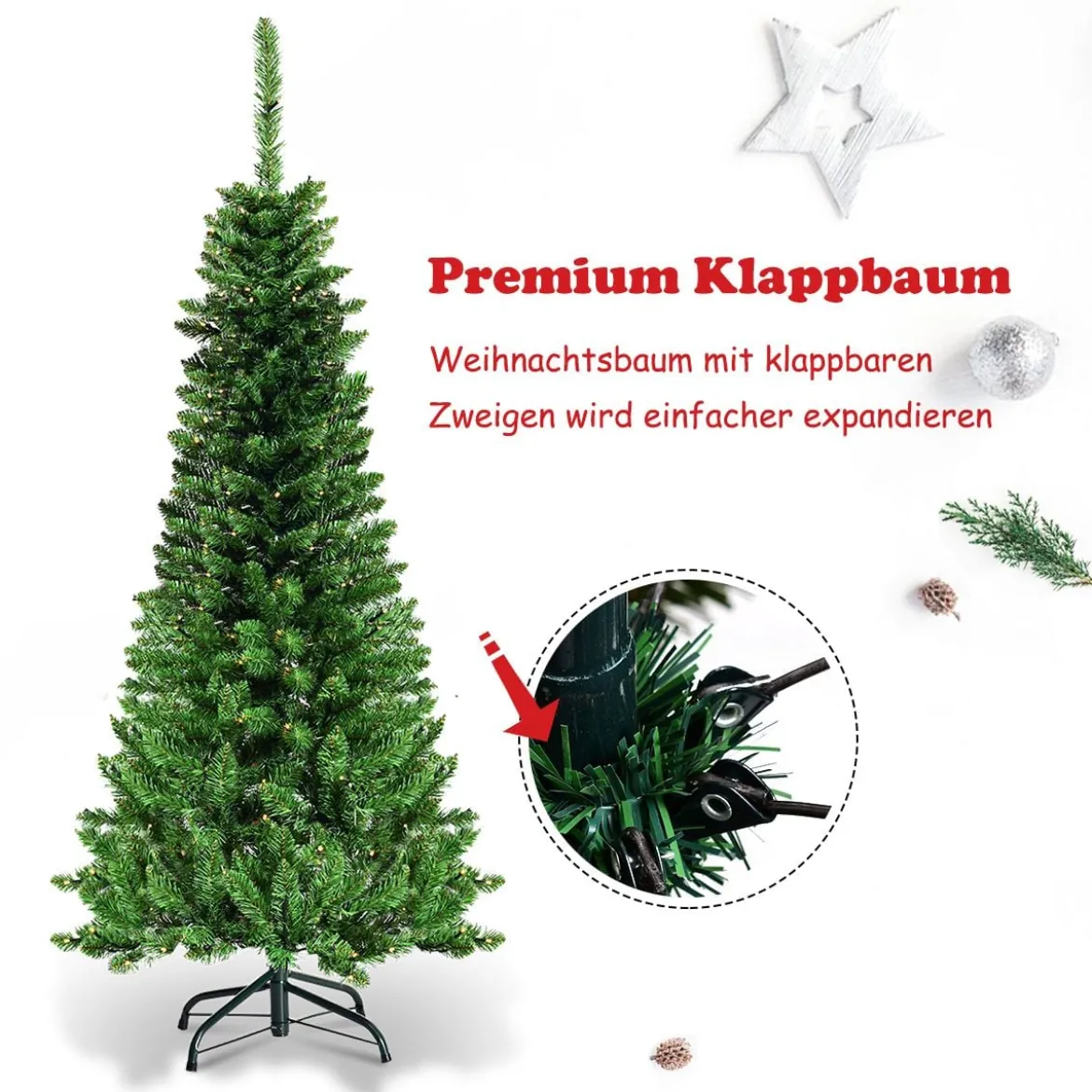 135cm Weihnachtsbaum schmal mit warmweißen LED-Leuchten künstlicher Tannenbaum Grün