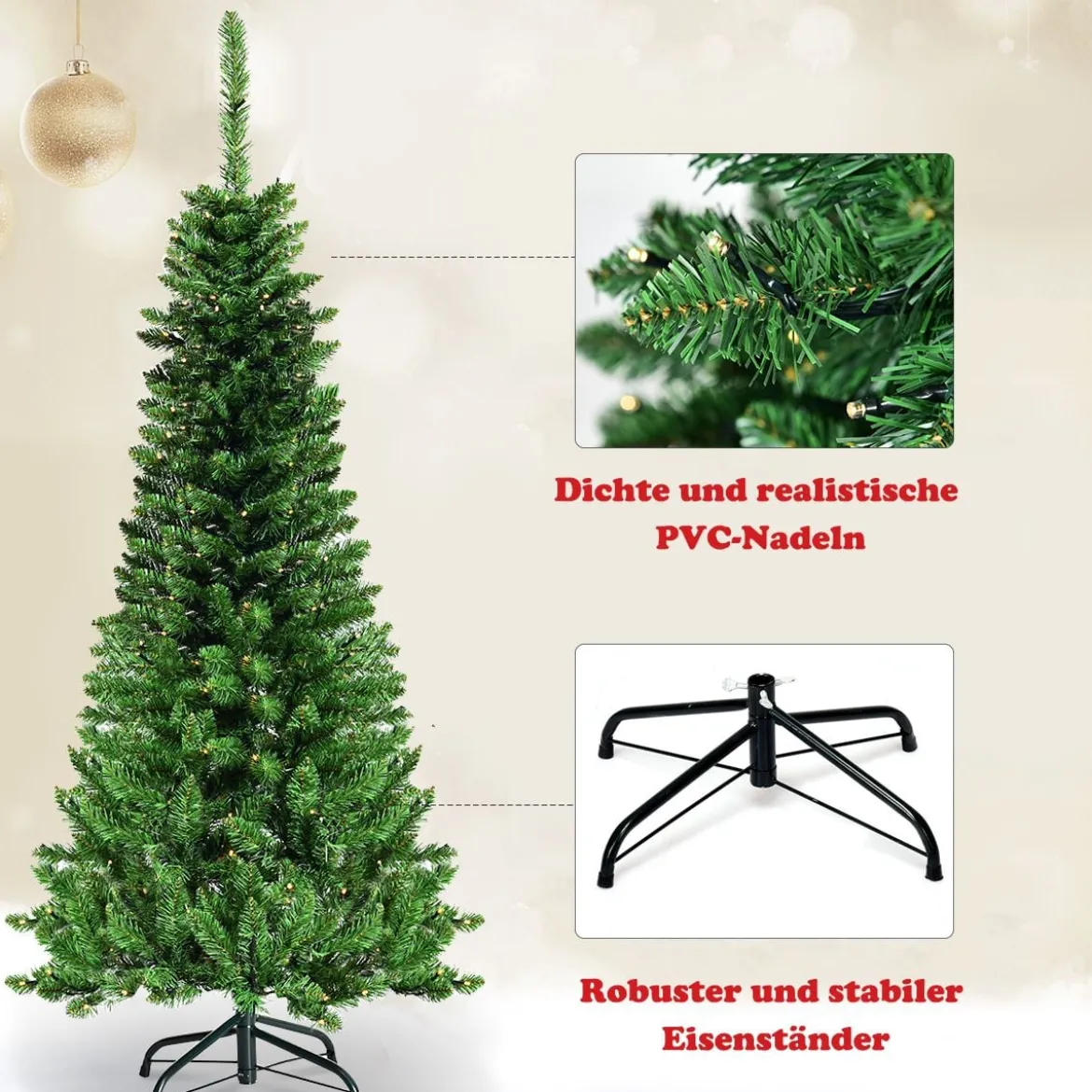 135cm Weihnachtsbaum schmal mit warmweißen LED-Leuchten künstlicher Tannenbaum Grün