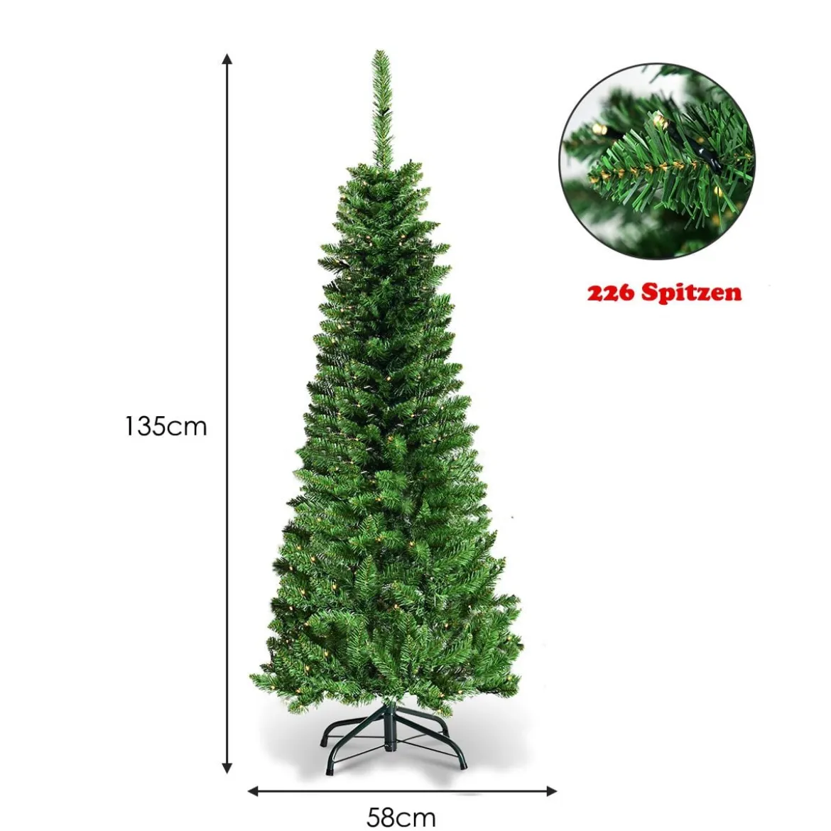 135cm Weihnachtsbaum schmal mit warmweißen LED-Leuchten künstlicher Tannenbaum Grün