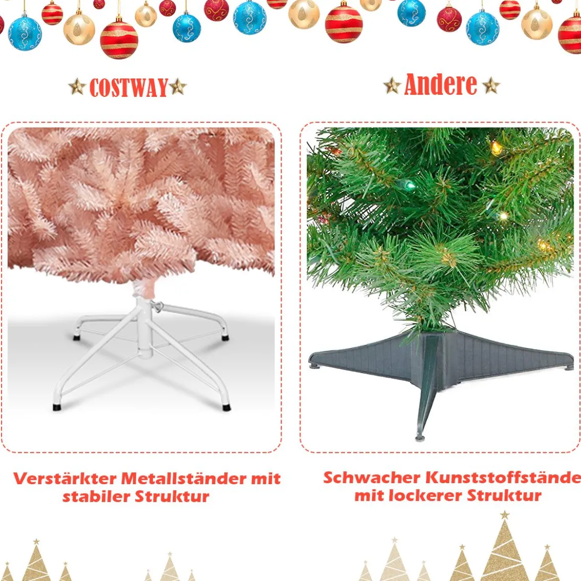 180 cm Weihnachtsbaum Tannenbaum mit Metallständer Kunstbaum Weihnachten Rosa