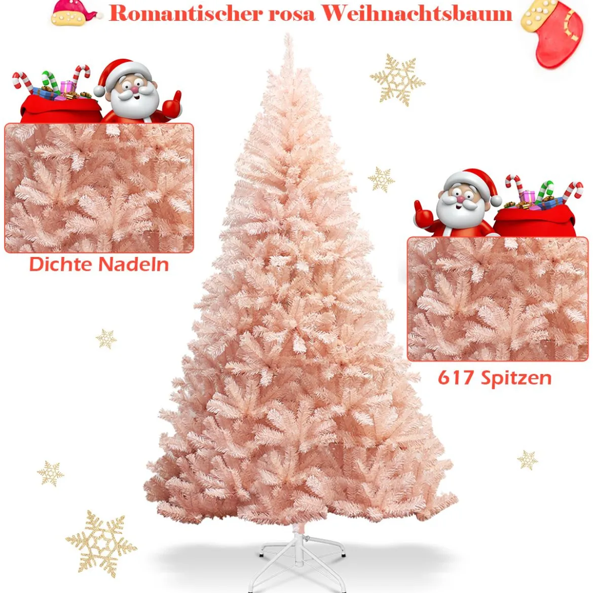 180 cm Weihnachtsbaum Tannenbaum mit Metallständer Kunstbaum Weihnachten Rosa