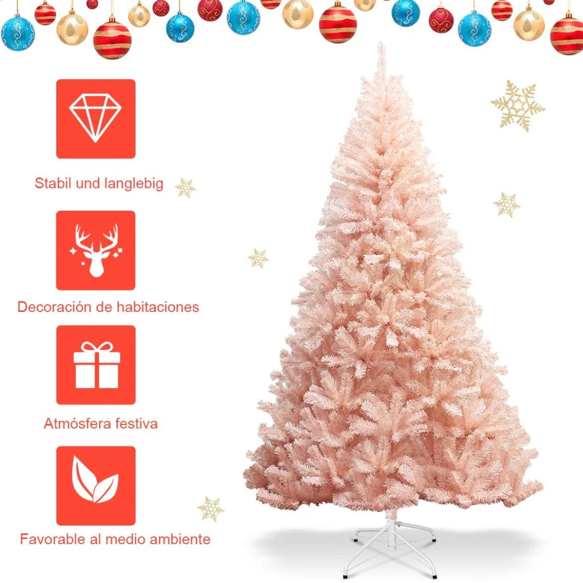 180 cm Weihnachtsbaum Tannenbaum mit Metallständer Kunstbaum Weihnachten Rosa