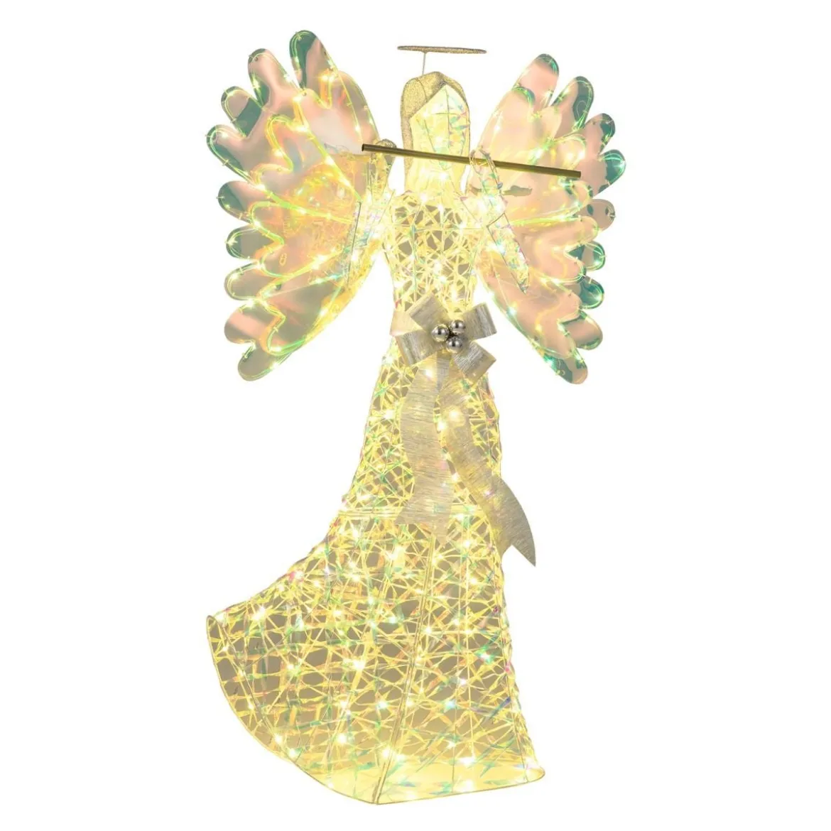 158cm Weihnachtsengel mit 250 Kaltweißen LED-Lichtern & Heiligenschein & Flöte Weihnachtsdeko