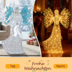 158cm Weihnachtsengel mit 250 Kaltweißen LED-Lichtern & Heiligenschein & Flöte Weihnachtsdeko