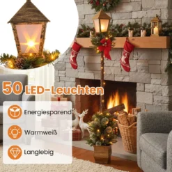 187 cm Weihnachtslaterne mit LED-Lichtern & Schneebedeckte Zweigspitzen Straßenlaterne