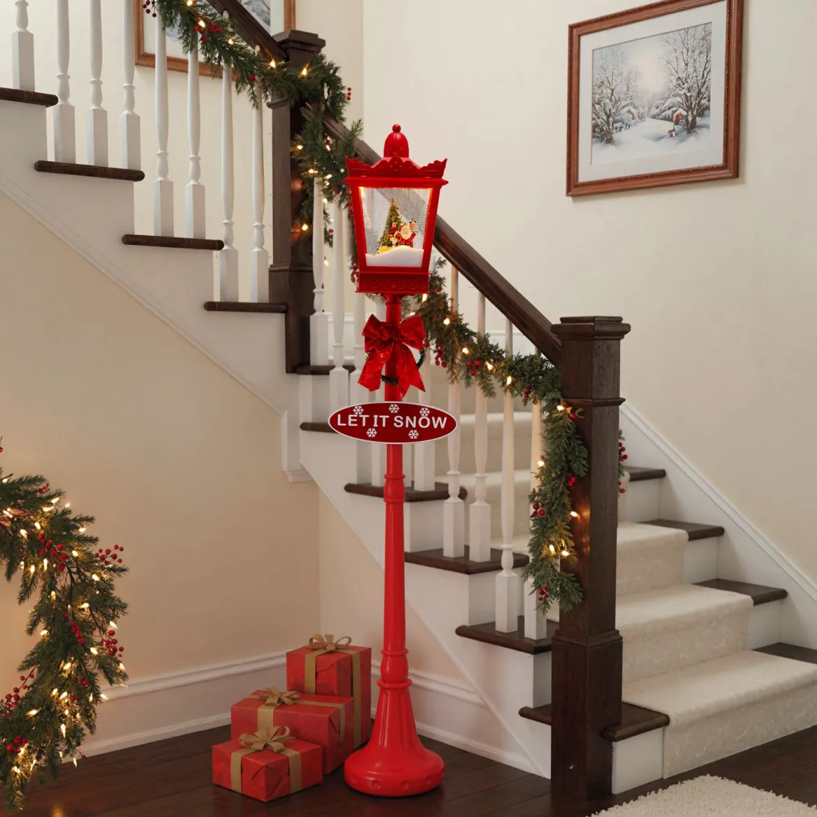 185 cm Weihnachtslaterne mit Warmweißen LED-Leuchten Straßenlampe Weihnachtsdeko