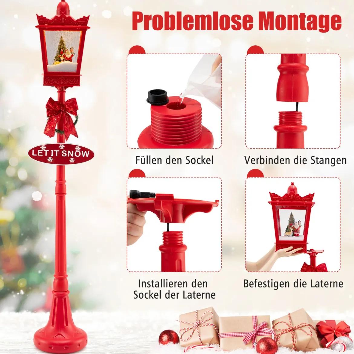 185 cm Weihnachtslaterne mit Warmweißen LED-Leuchten Straßenlampe Weihnachtsdeko