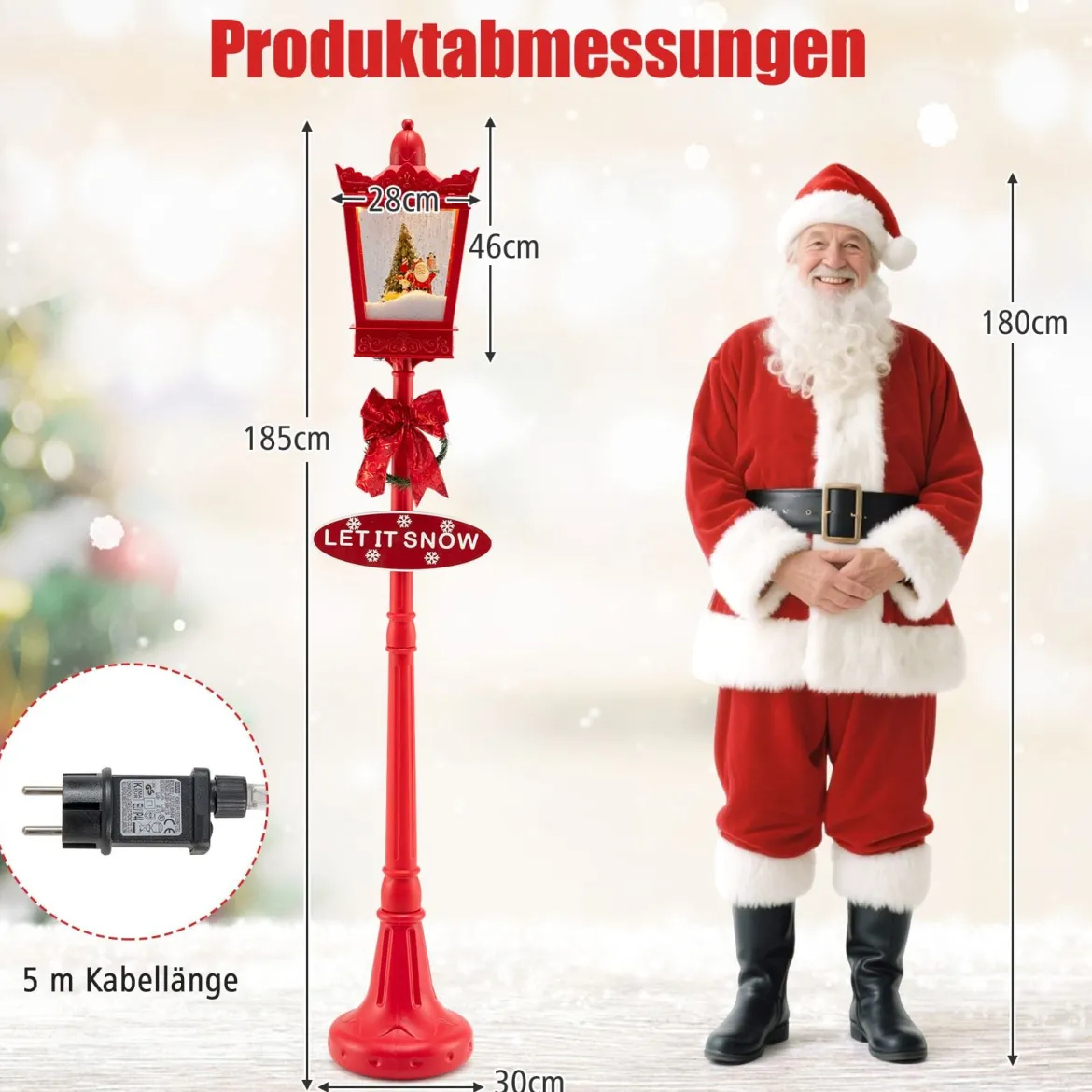 185 cm Weihnachtslaterne mit Warmweißen LED-Leuchten Straßenlampe Weihnachtsdeko
