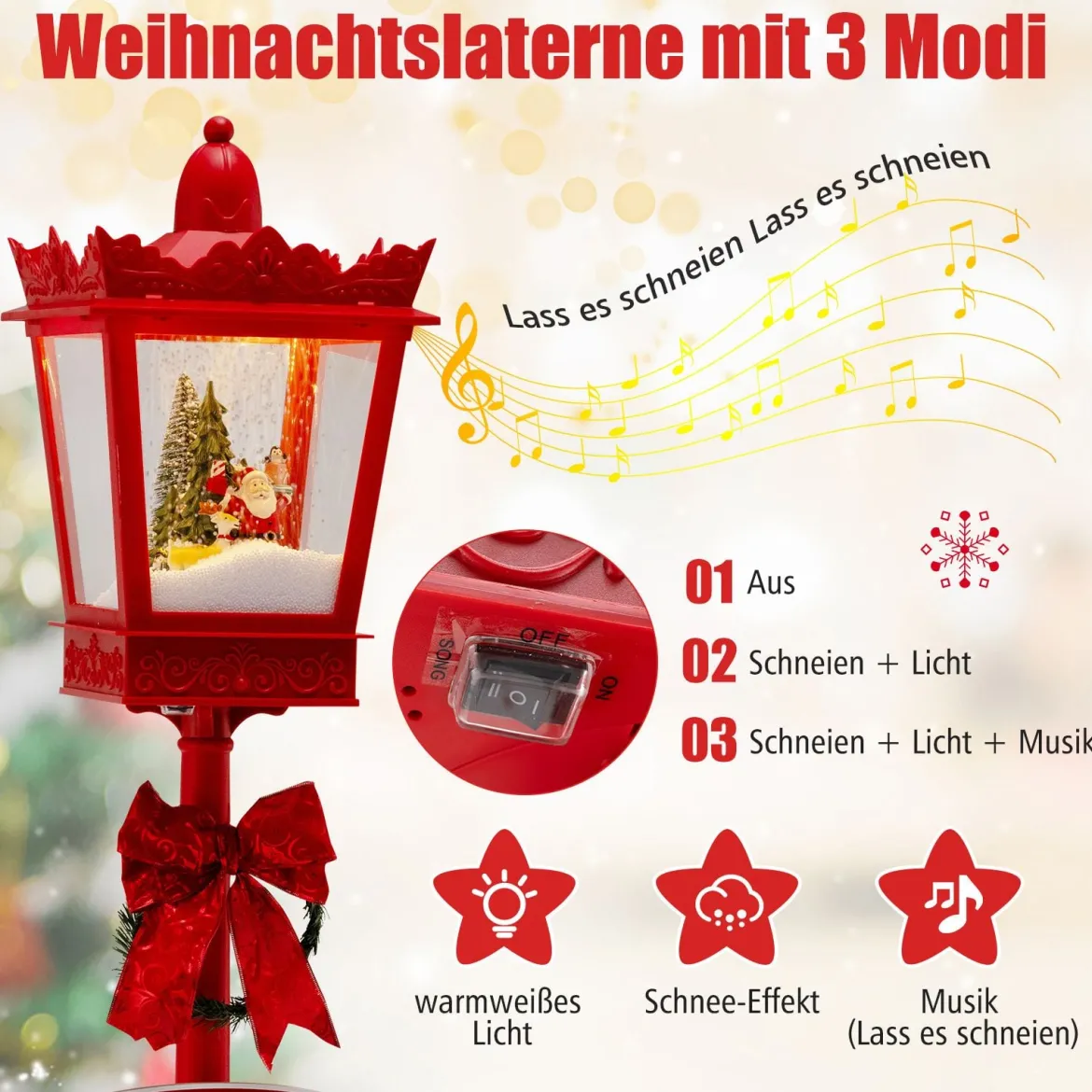 185 cm Weihnachtslaterne mit Warmweißen LED-Leuchten Straßenlampe Weihnachtsdeko
